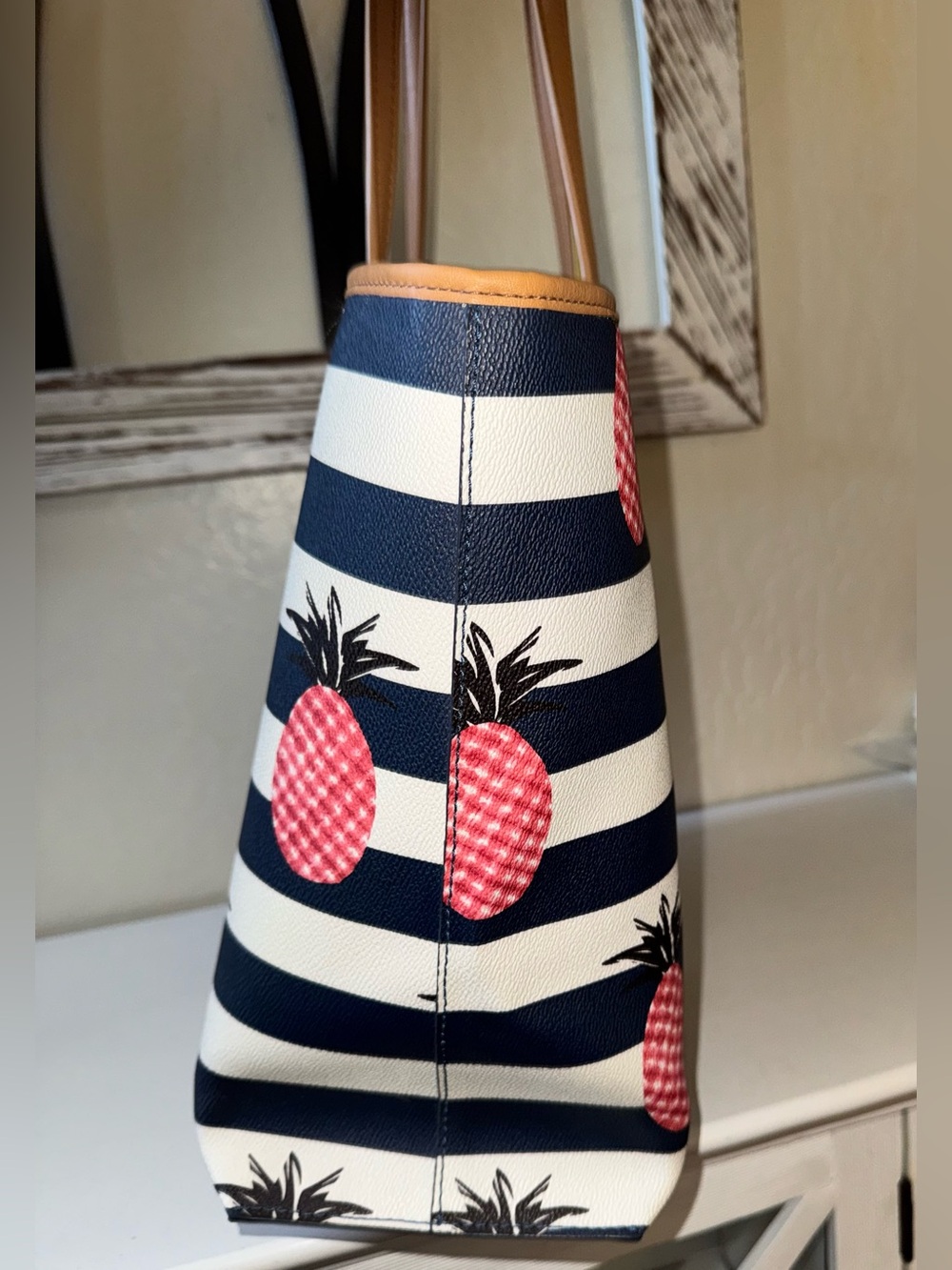 Tory Burch Kerrington Striped Pink Pineapple Tote 2015 - like new condition - Picture 8 of 15